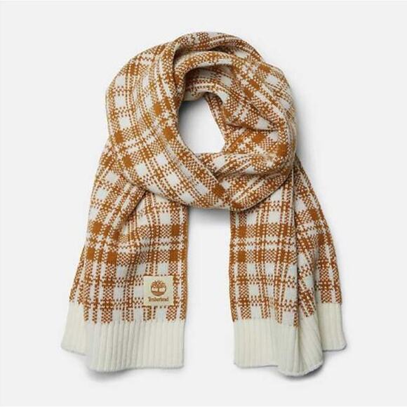 Timberland Buffalo Plaid Winter Scarf - Brown/Cream - NWT - Picture 1 of 8